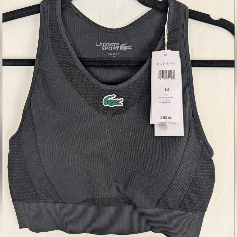 Lacoste Womens Sports Bra Black Tight Fit MED NWT
